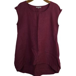 Bryn Walker Womens Linen Tunic Top Sleeveless High-Low Hem Maroon Size Medium